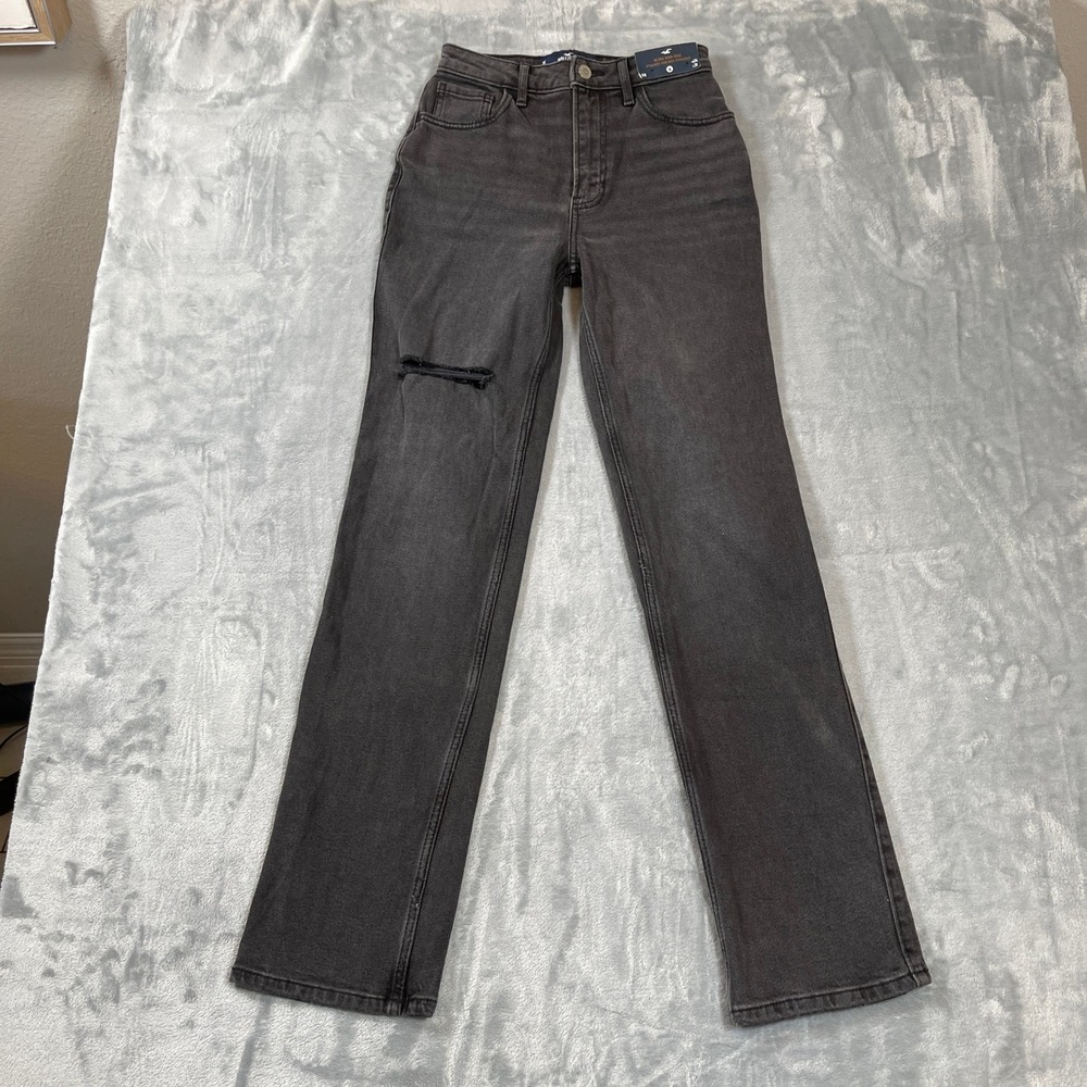 Hollister Jeans  0R W24 L31 NWT Ultra High-Rise Stacked‎ Vintage Straight Black